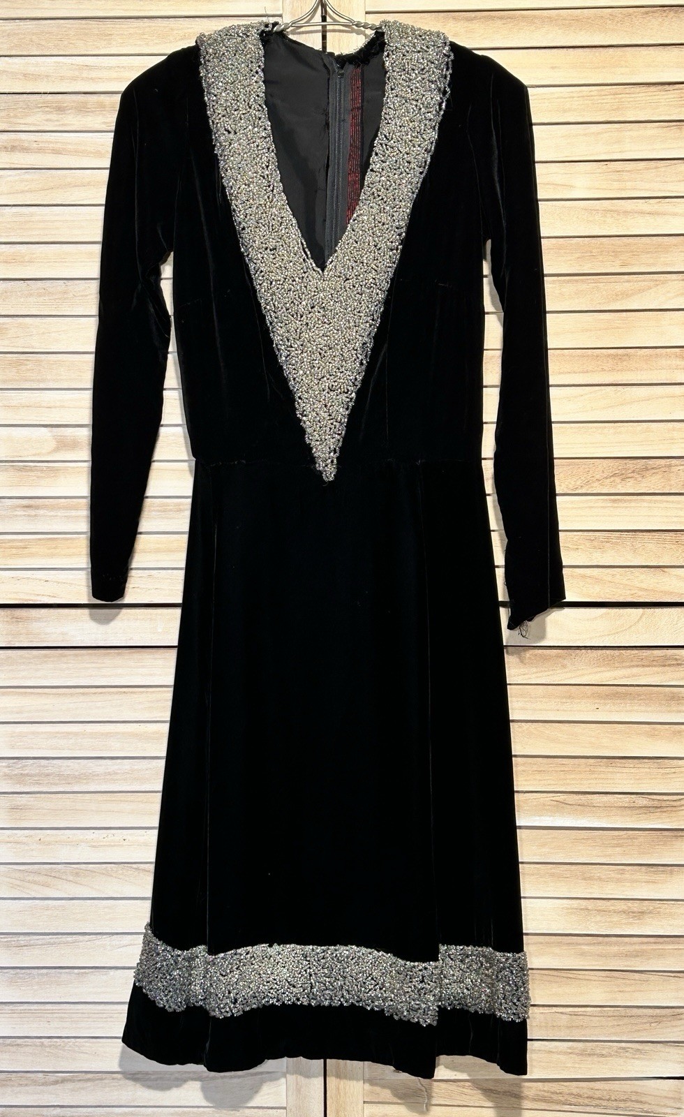 True Vintage 1930s Old Hollywood Glamour Silk Velveteen Beaded Evening Dress