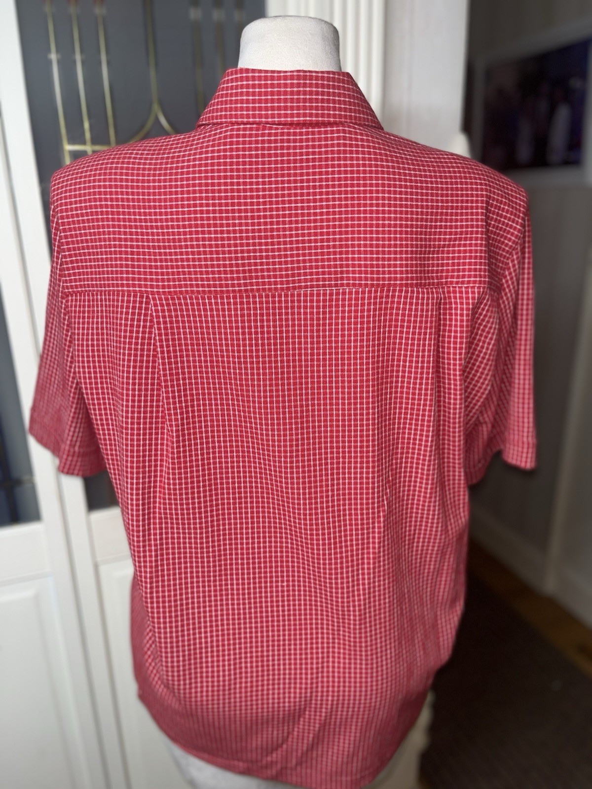 TanJay 18W Red White Gingham Embroidered Button Front Blouse Plus Size Retro