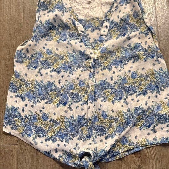 Vintage y2k 2000s boho Candie&rsquo;s lace blue floral tie front blouse Size XL