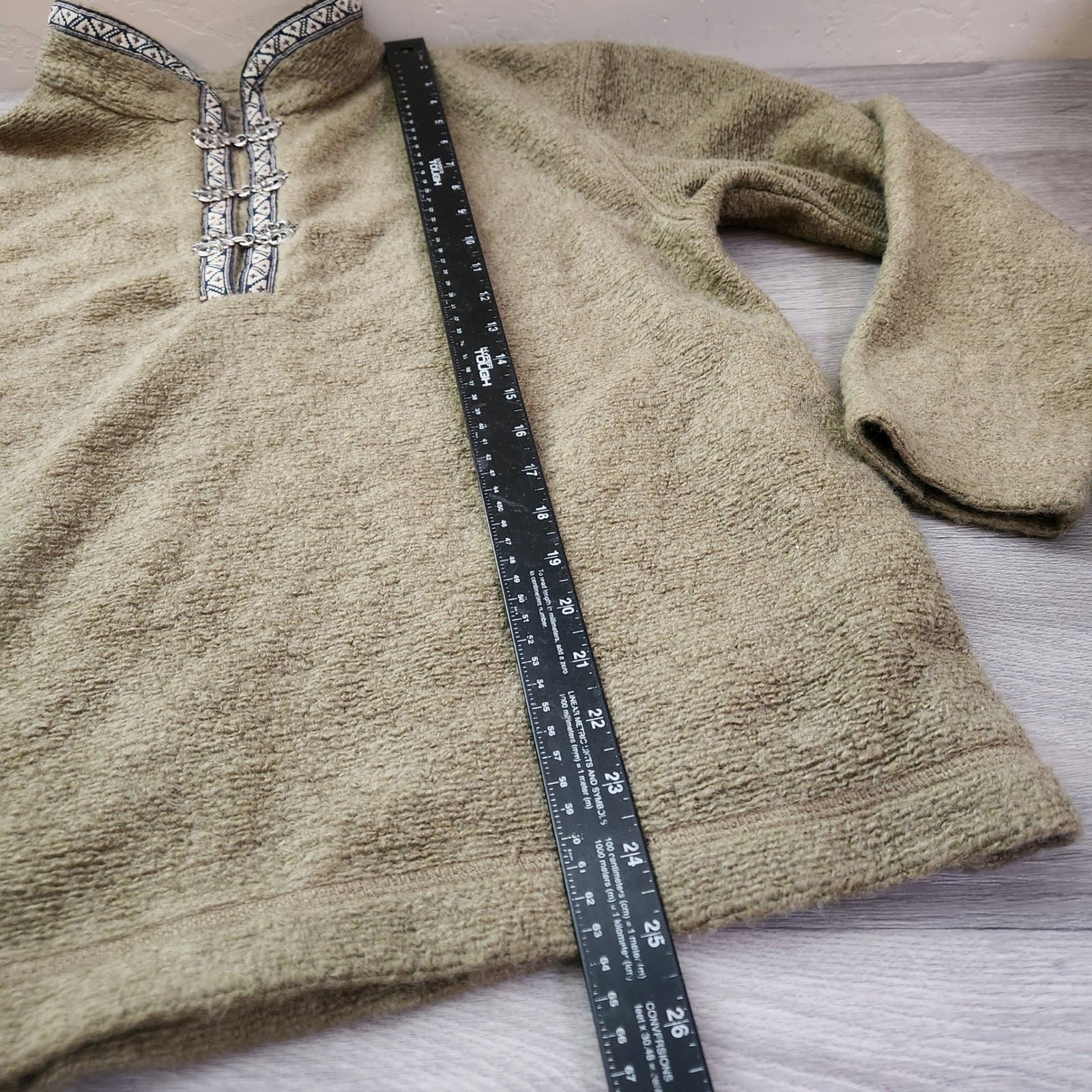 Vintage Green Brown Sierra Sport Pullover Fleece Jacket Size L Mohair Aztec Trim