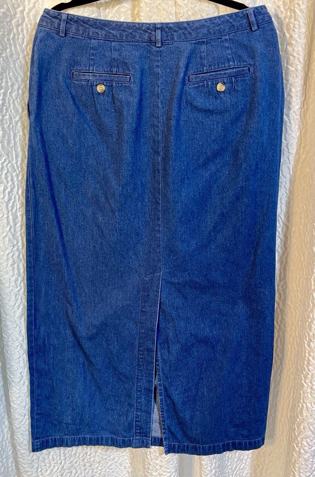 Vintage Talbots Deep Blue💙100% Cotton Denim Maxi Skirt Size 14 Long Slit EUC