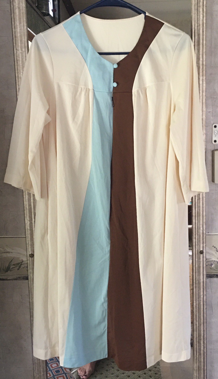 VNTG ShadowLine Nightgown MEDIUM-Nylon-2 Button 3/4 Zip Front Pockets NICE