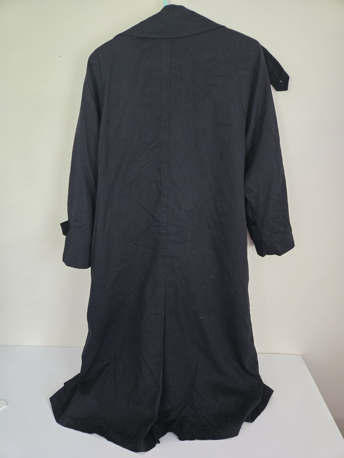 Vintage London Fog Made in USA Lined Black Trench Coat Size 8 Reg FREE SHIPPING