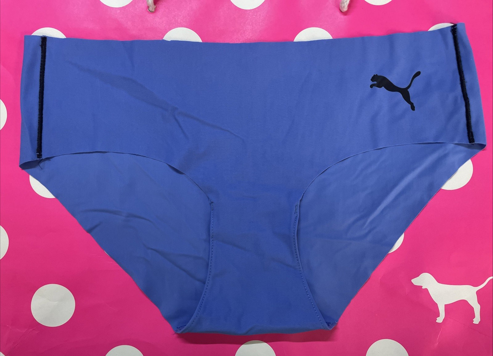 2015 Vintage PUMA Silky Stretchy Hipster Panties Womens M NOS Blue Black Cat