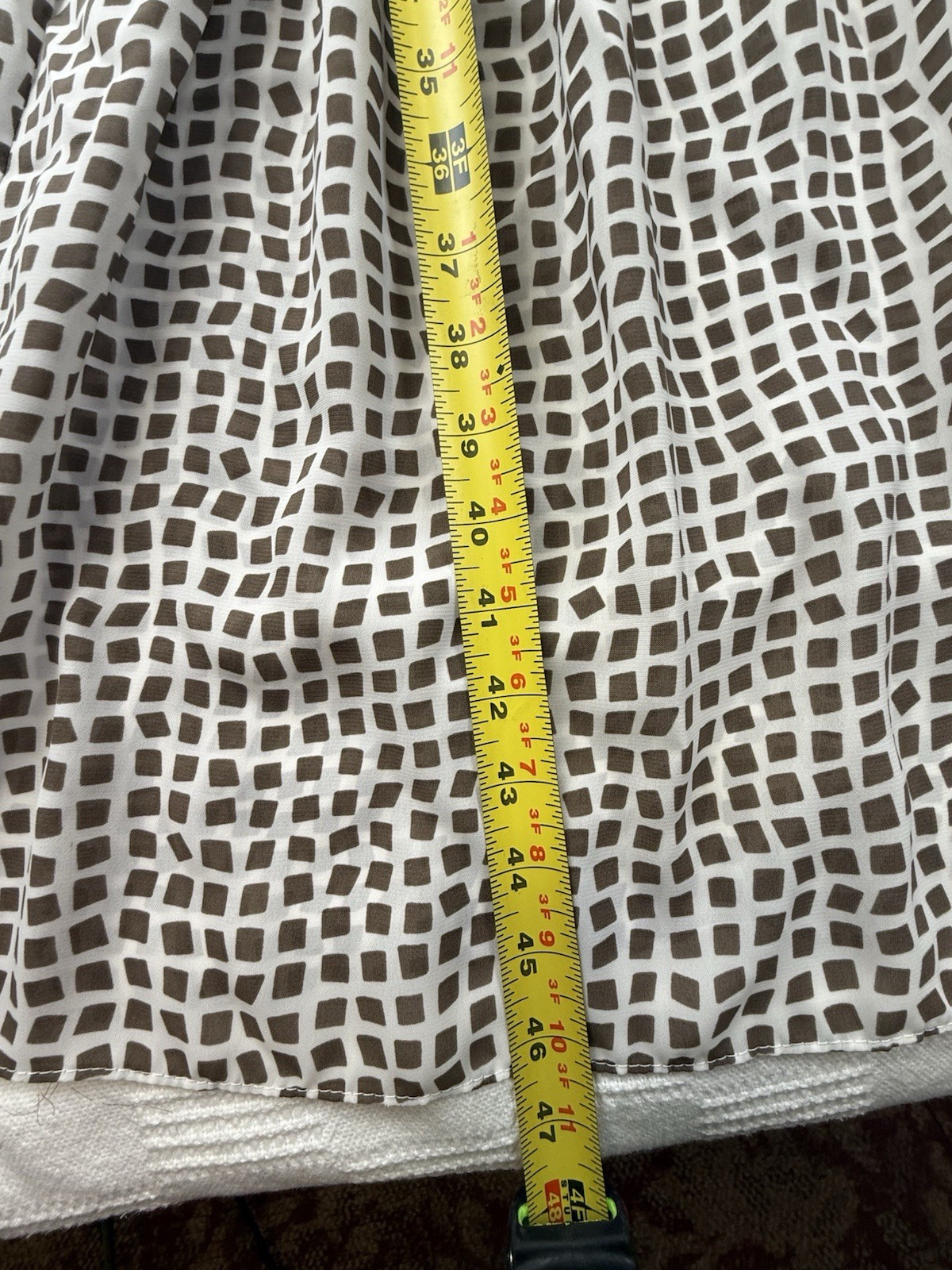 Vtg 70s Brown Geometric Semi Sheer Poly Chiffon Secretary Dress Buckle Belt M/L
