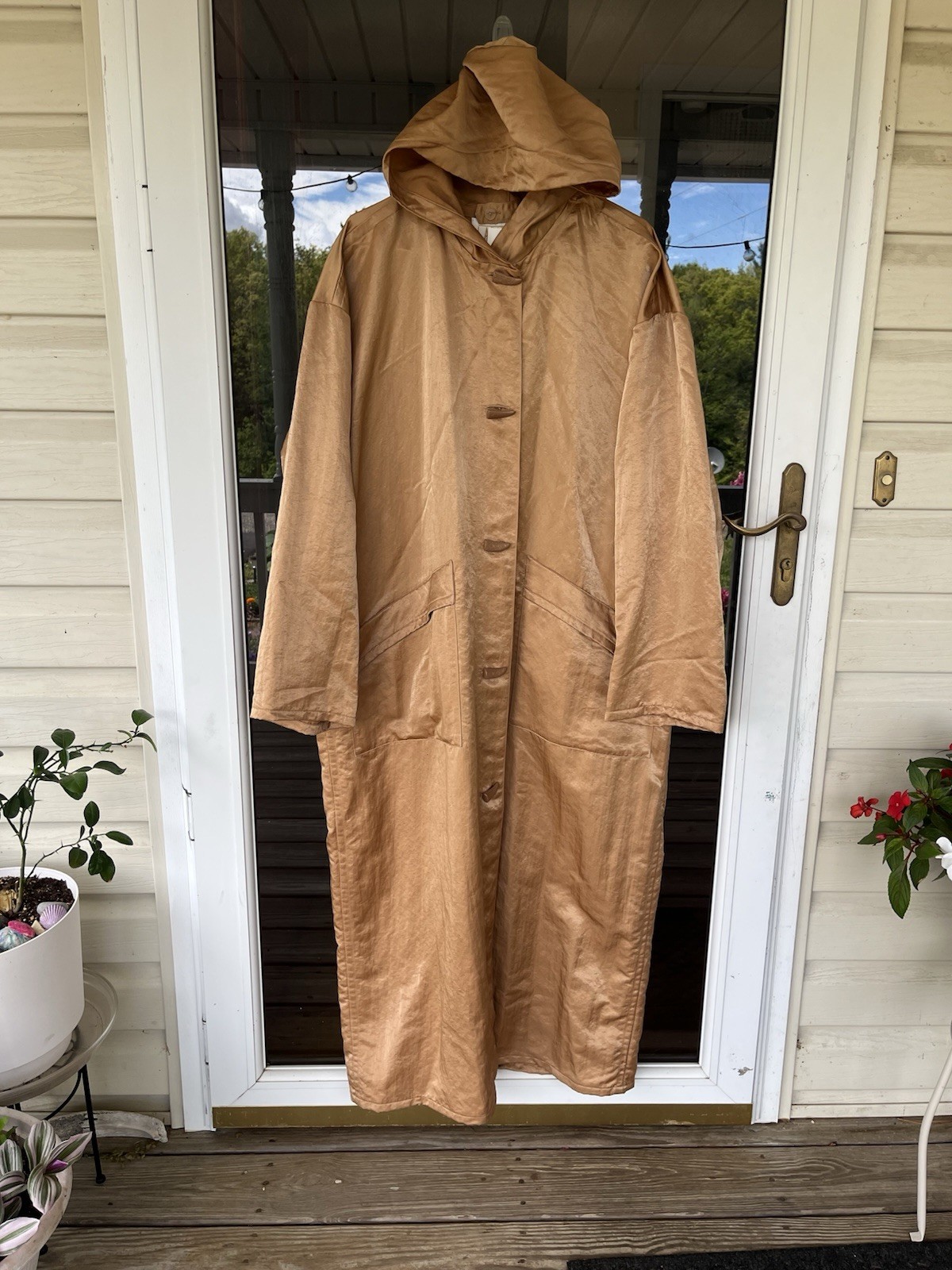 Rare Linda Lundstrom Metallic Bronze LaParka Oversized Hooded Trench Coat M
