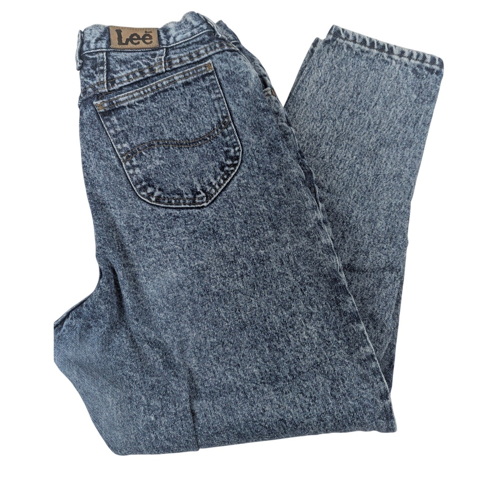 Lee Vintage 90s High Waisted Acid Wash Mom Jeans USA Blue Tapered Size 16