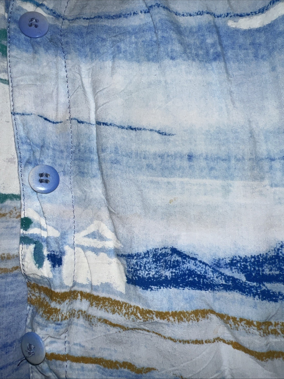 VTG 80s 90s Jams World Mist Pattern Women’s Button Up Shirt Blue Hawaiian Print