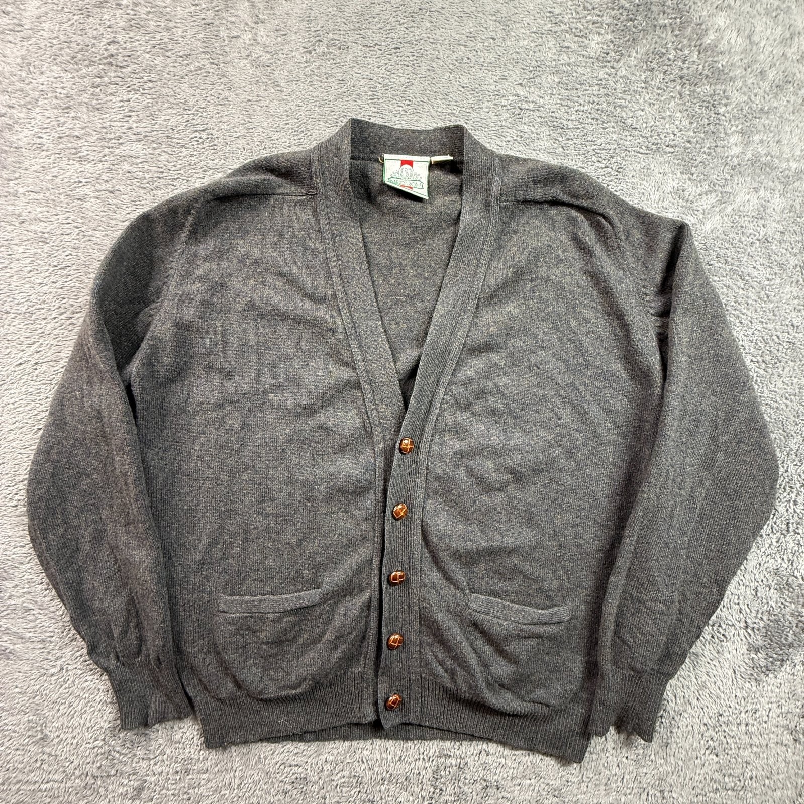 Vintage Marion Roth 100% Lambswool Cardigan Charcoal Gray Grandpa XL