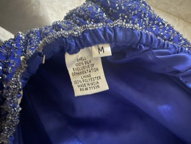 Y2K Vintage 100% Silk Shell Polyester Lining Blue Evening Gown Made in India