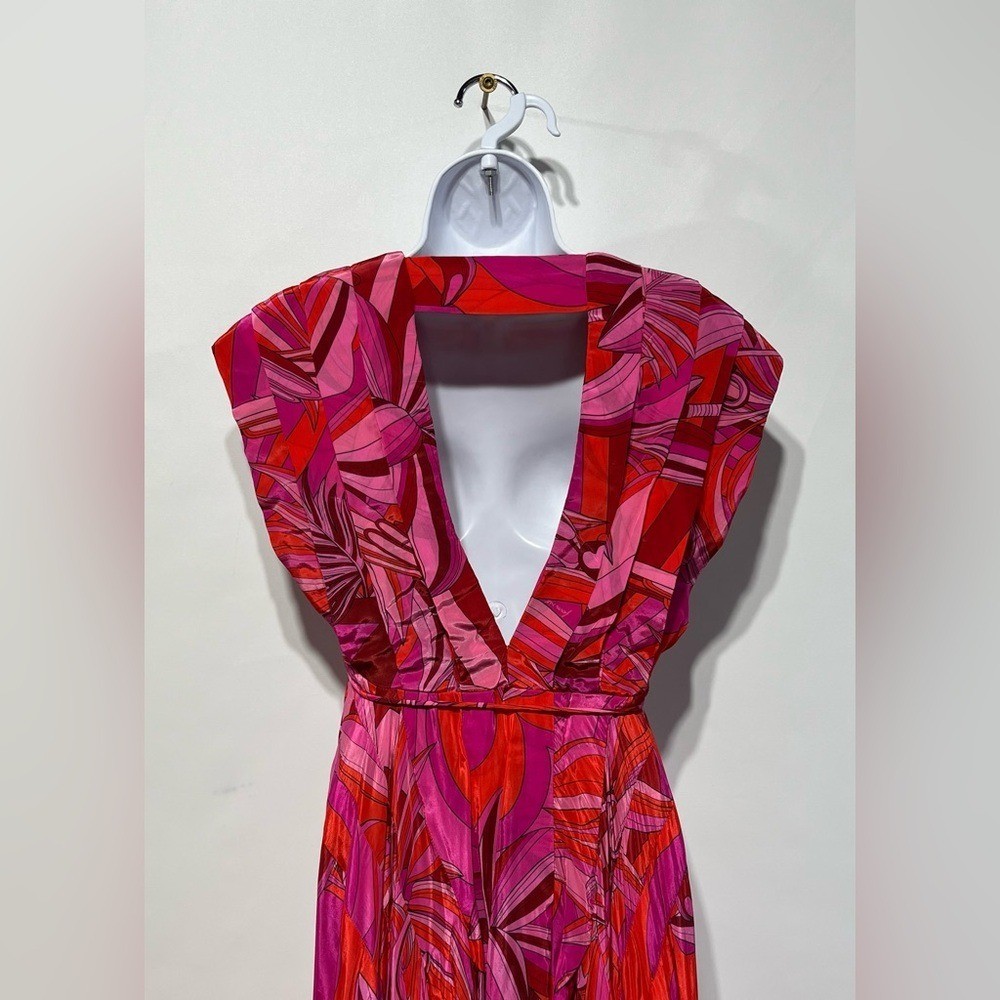 Farm Rio Red Endless Summer V Neck Midi Dress Size XS 100% Viscose NWT