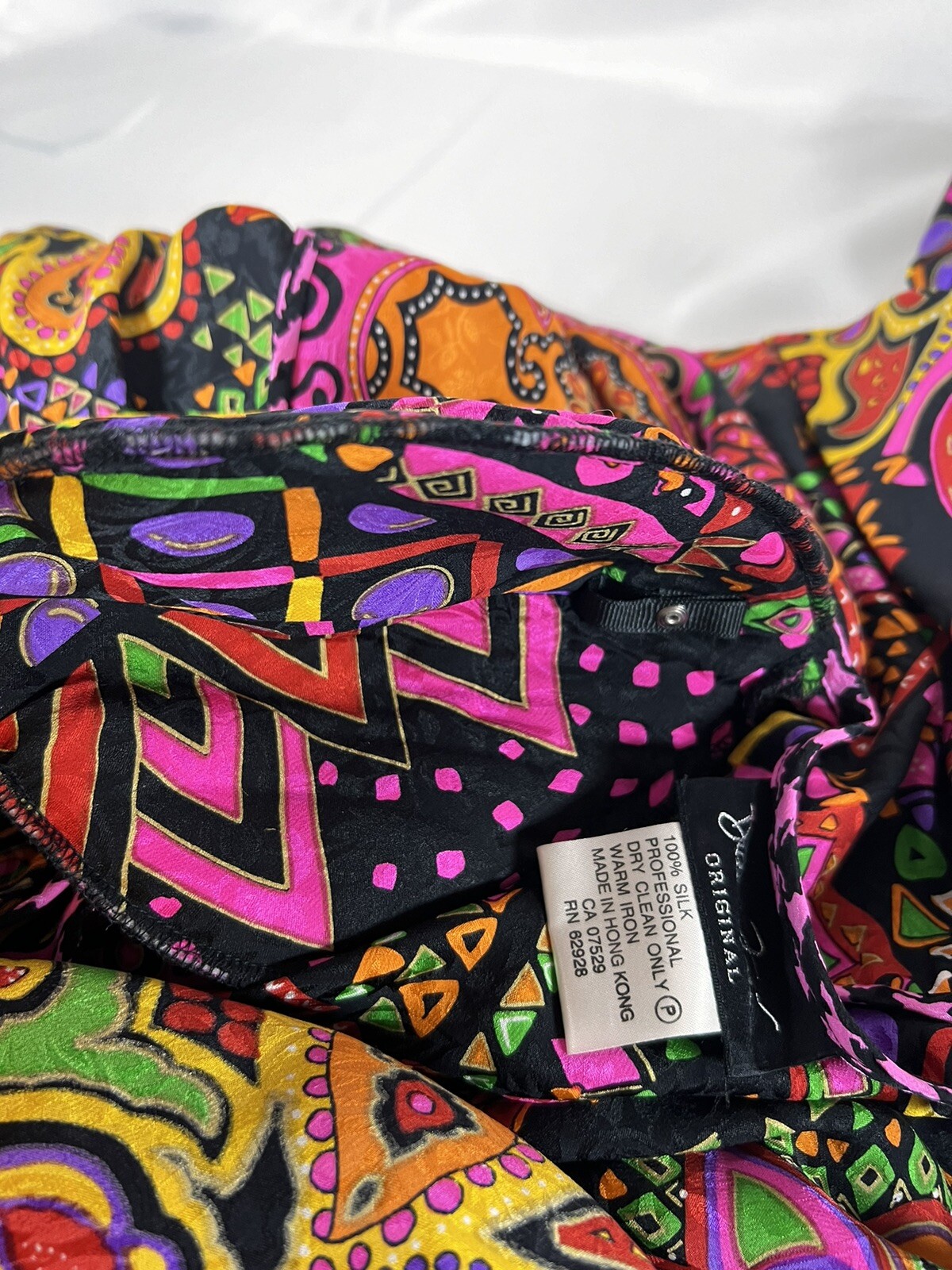 DIANE FREIS Original Vintage 1980s Multi-Color Print Midi Dress 100% Silk
