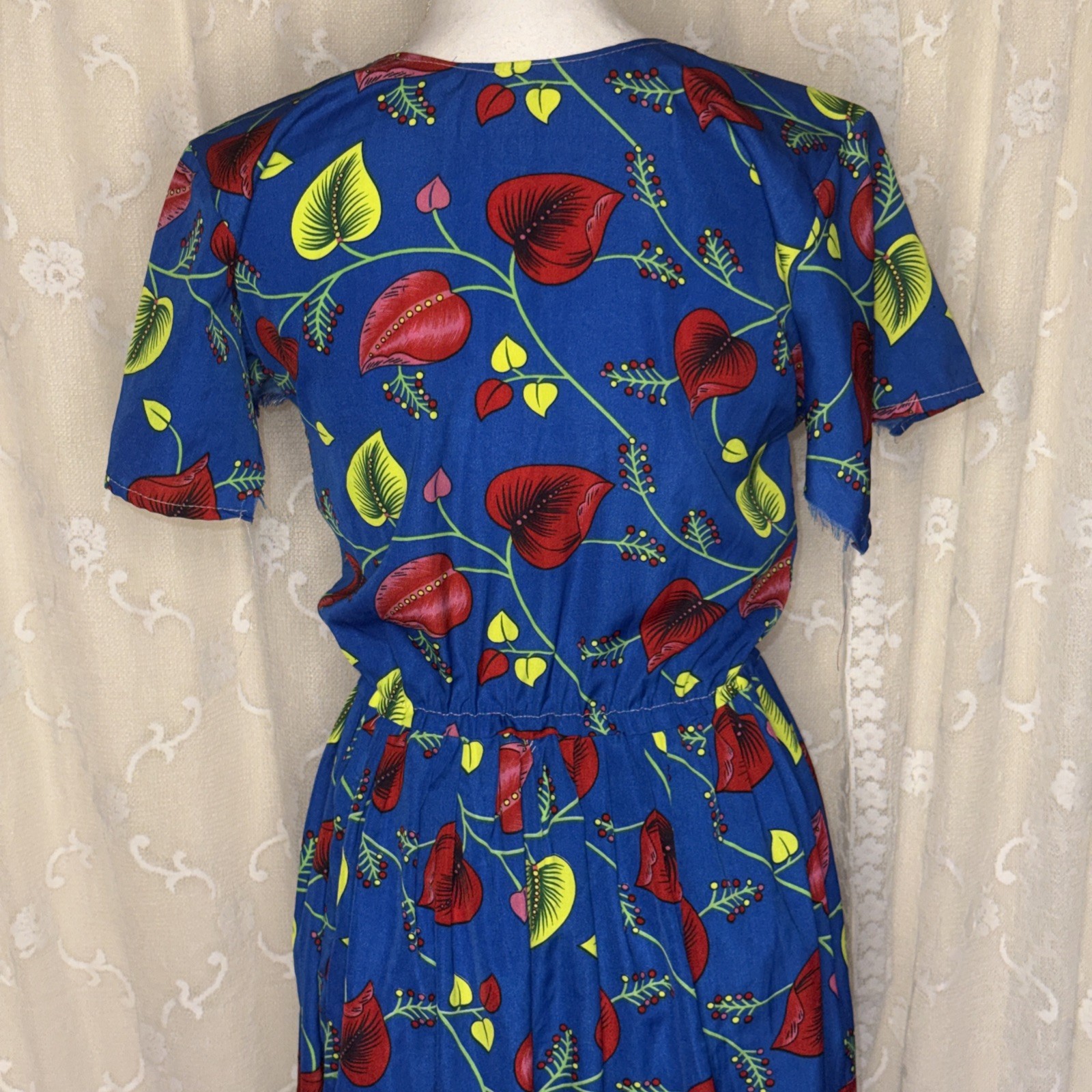 VTG Handmade Floral Print Opaque Shift Dress Size Small/Medium Needs Repair AsIs