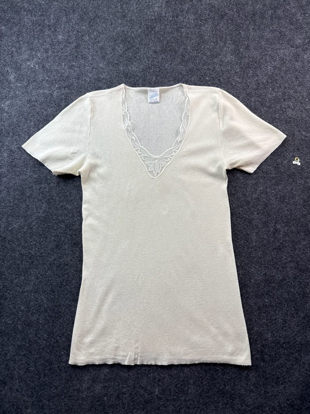 Vintage Santalis Angora Wool Blend Lace V-Neck Top Size XL made in west Germany