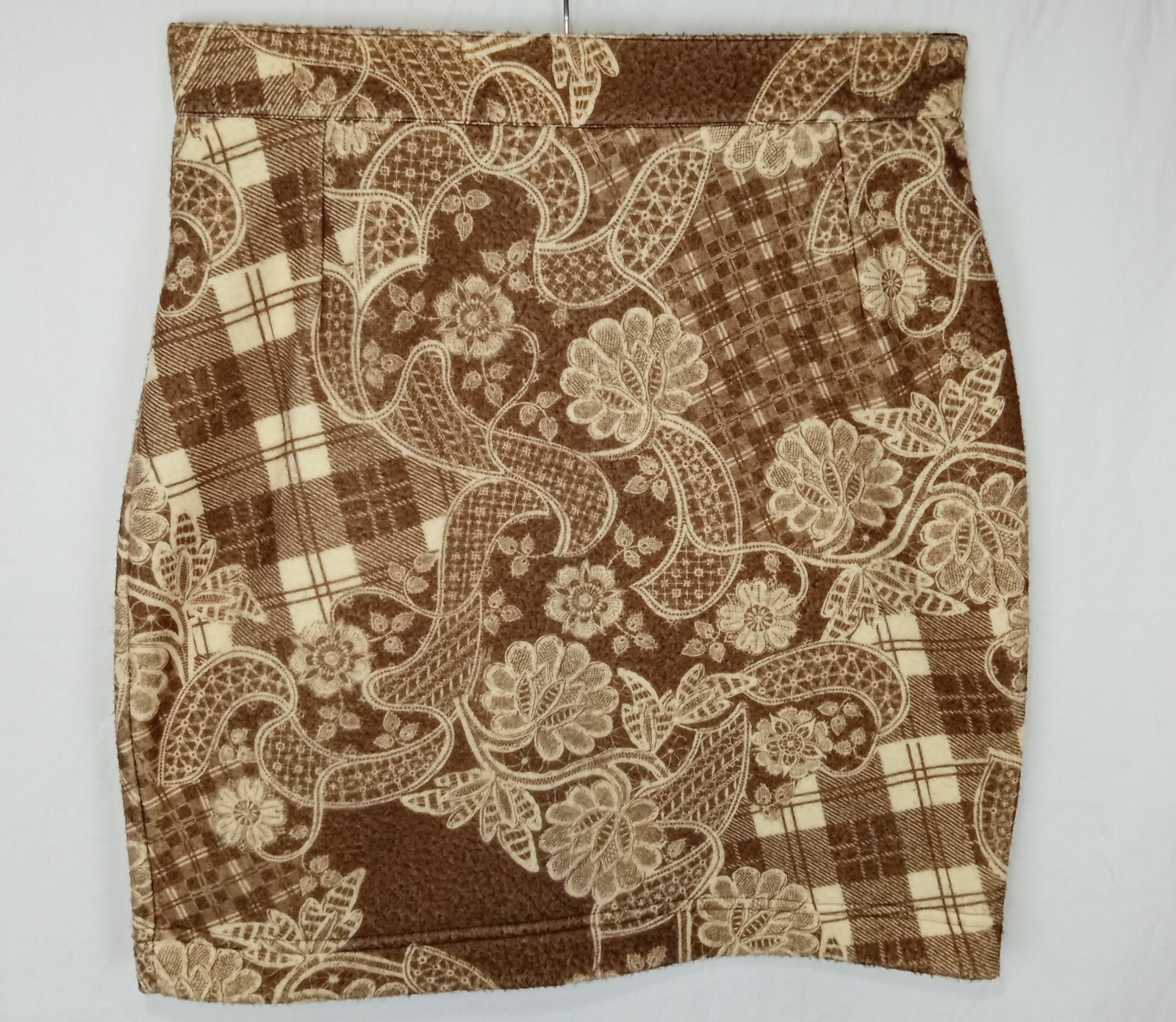 Access cottagecore cabincore Faux wool plaid floral women&rsquo;s skirt EU 42 ( 8 )