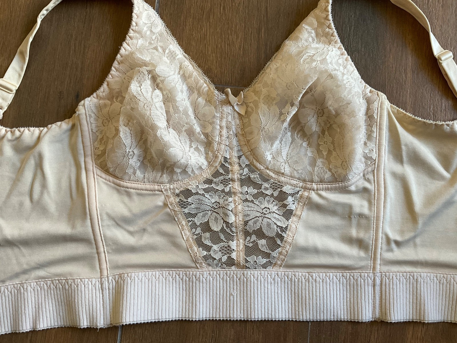 VTG Long Line Beige Bullet Bra Corset Bustier Cincher Shaper 34C Pin Up