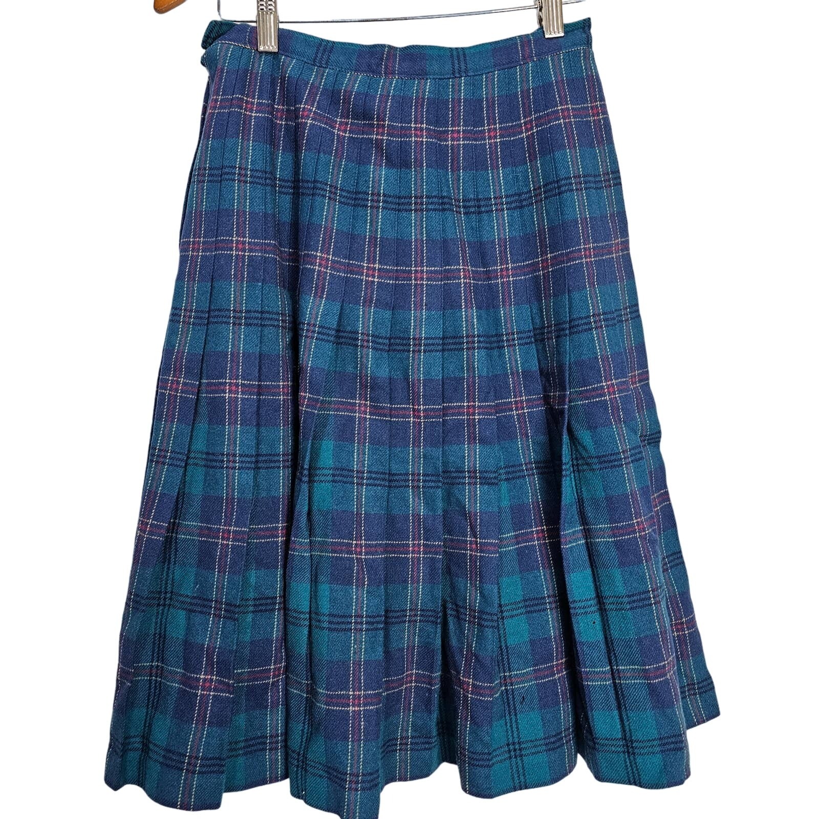 Pendleton Vintage 80s Skirt Womens Small 100% Virgin Wool Blue Plaid A-Line