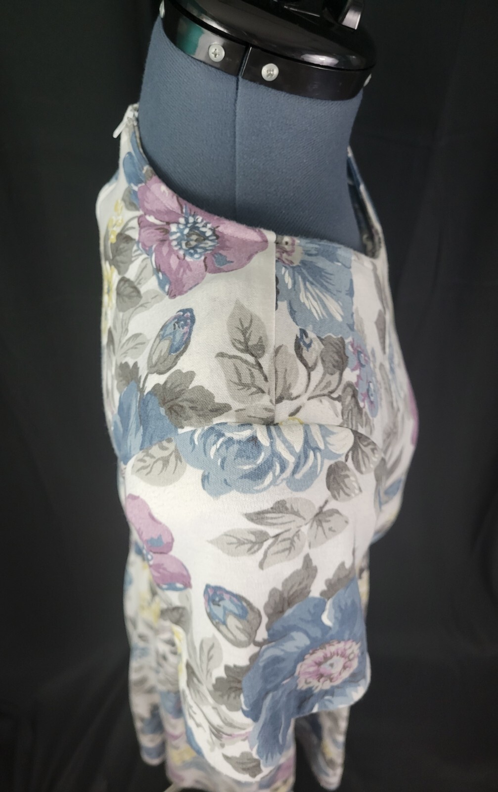 Vtg Stuart Alan Petites White/Blue/Purple Floral Blouson Knit Dress Size 8P