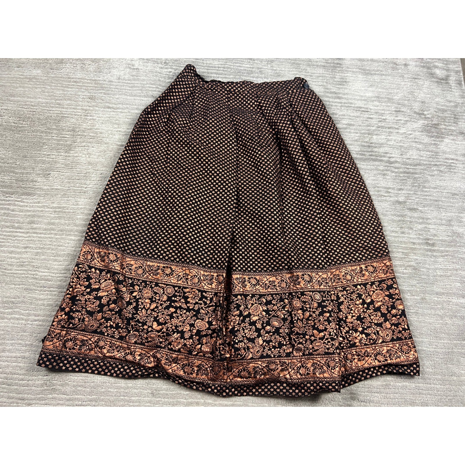 Maisonette Frock Skirt Womens 29W Black Copper Vintage A-Line Floral Midi Border