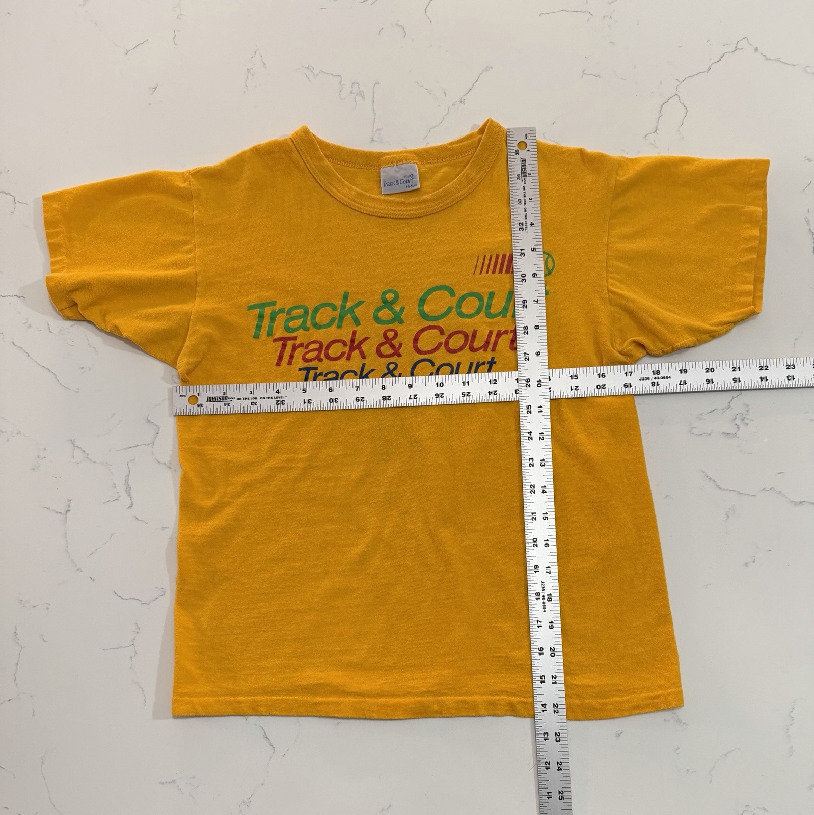 Vintage 80s 90s Track & Court Single Stitch Graphic T Shirt Yellow Sports Medium