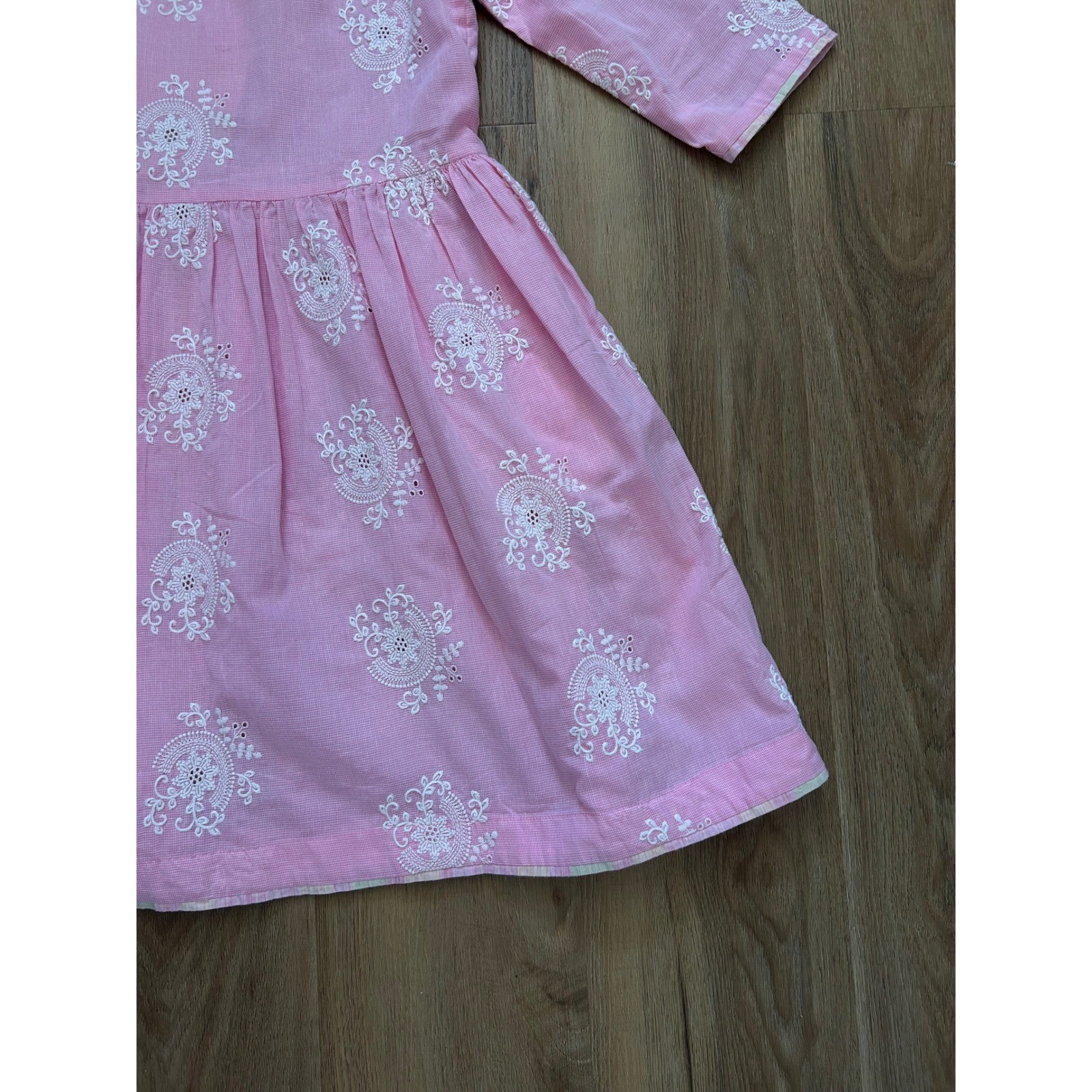 Handmade Vintage Pink Gingham Embroidered Cottagecore dress prairie Small