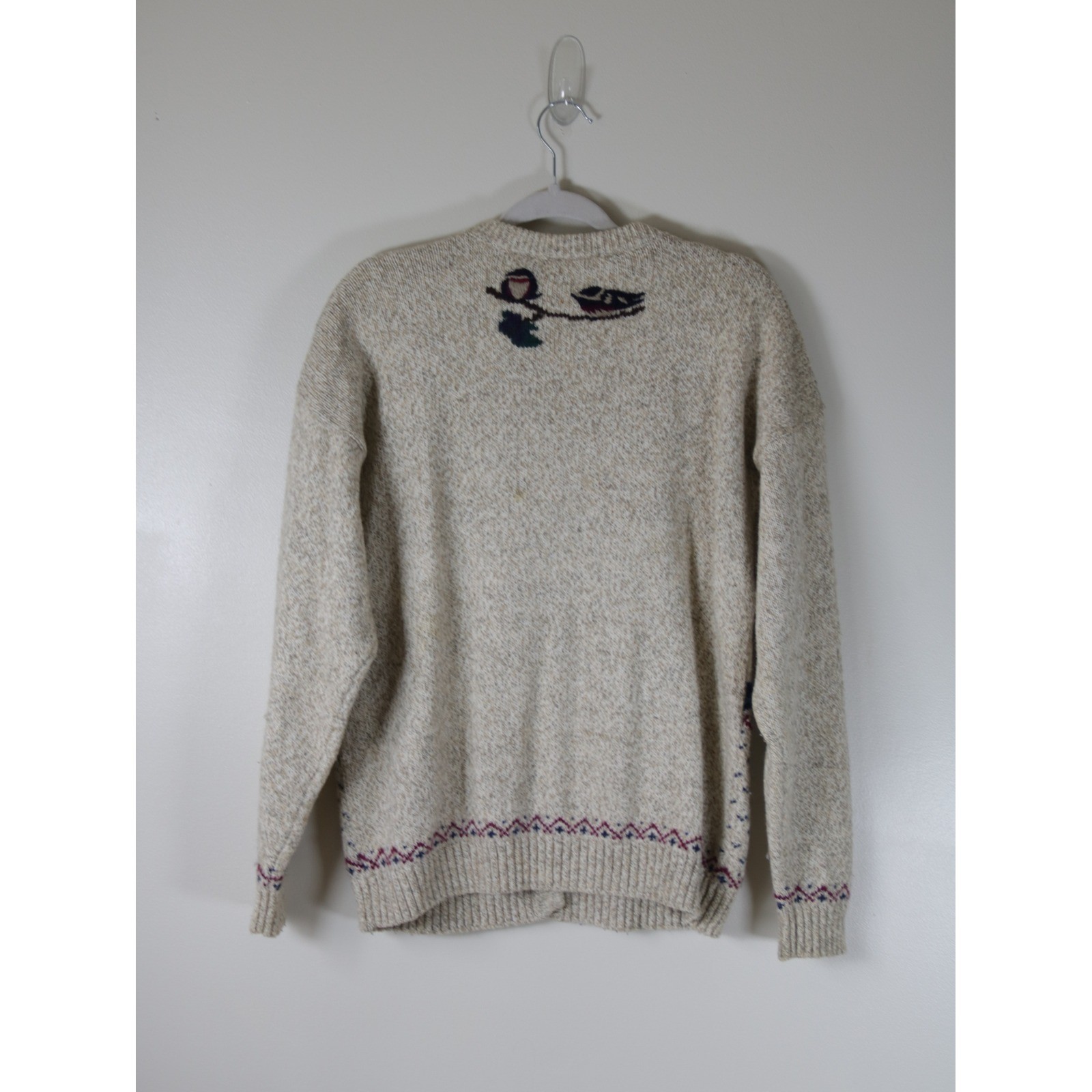 Northern Reflections Vintage Bird Cardigan Sweater Oatmeal Wool Blend Large 400