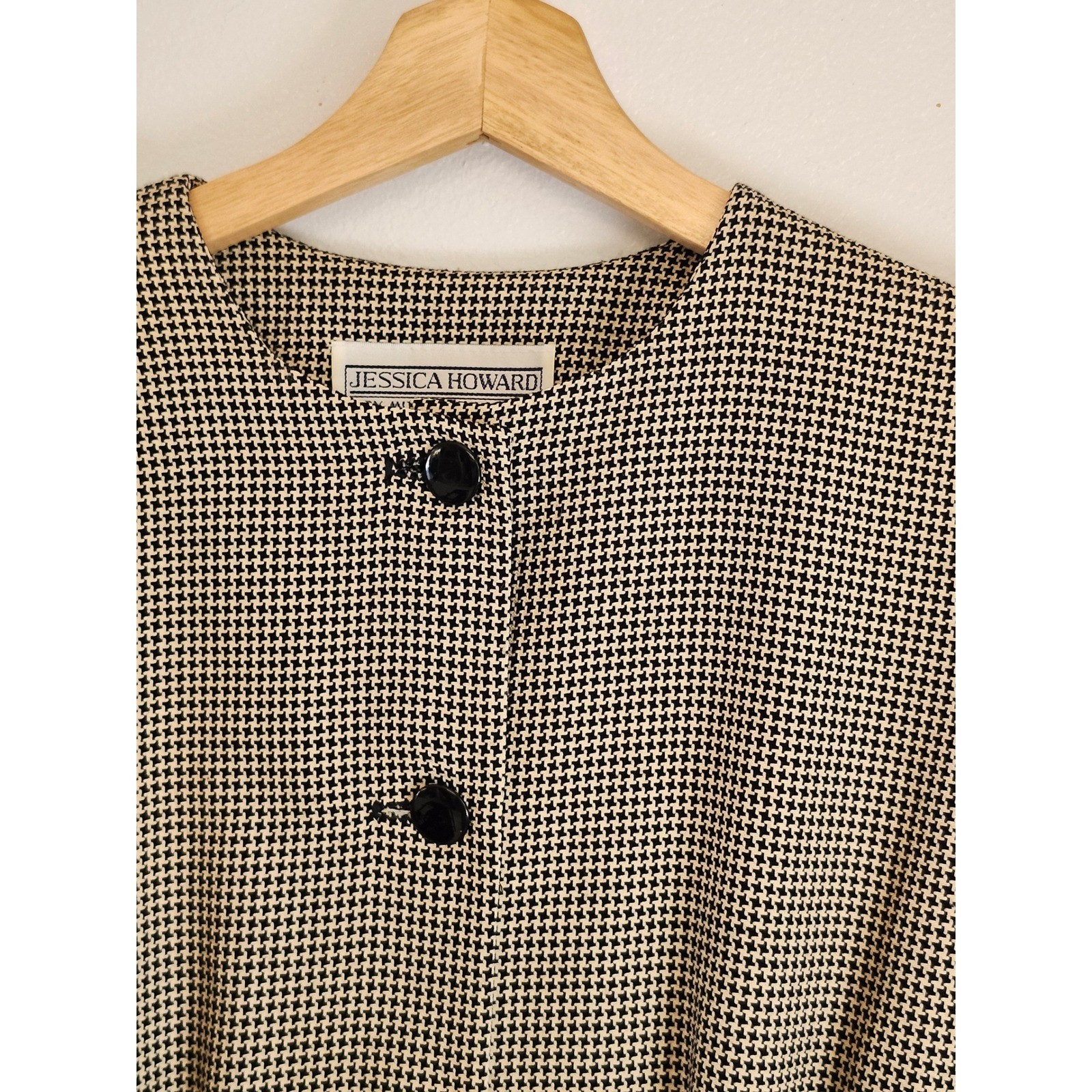 Vintage Jessica Howard Houndstooth Dress Petite Sz. 4 Black White 80s 90s Career