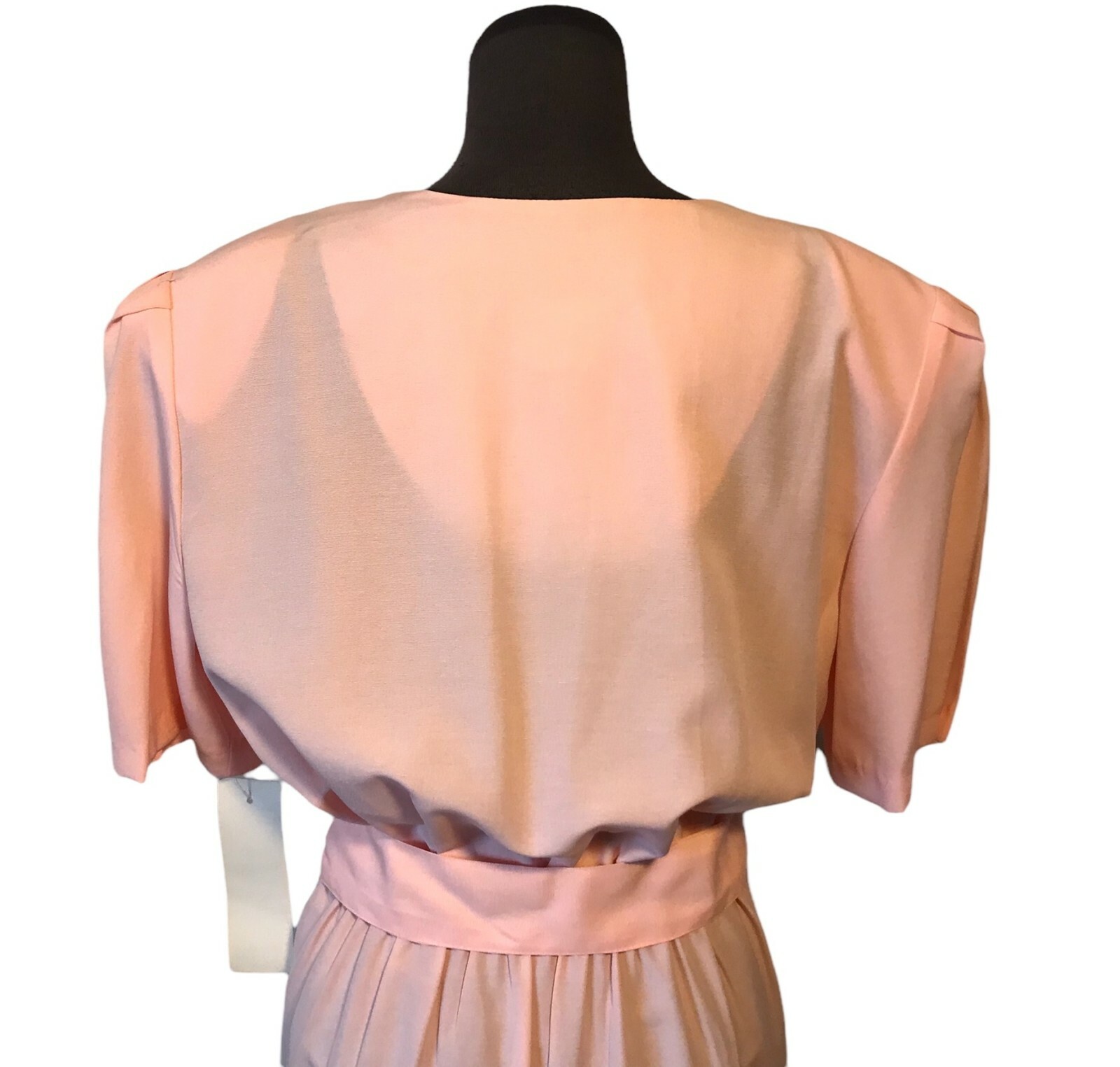 Womens Vintage Spring Easter Church DRESS Pink Button Front Wide Shoulder NWT 12