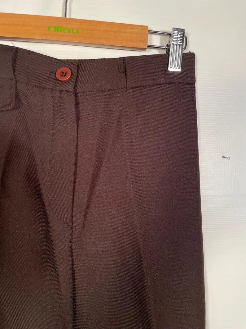 Vintage 1970s Brown Polyester Sears Jr Bazaar Bell Bottoms Wide Leg Pants 26 W