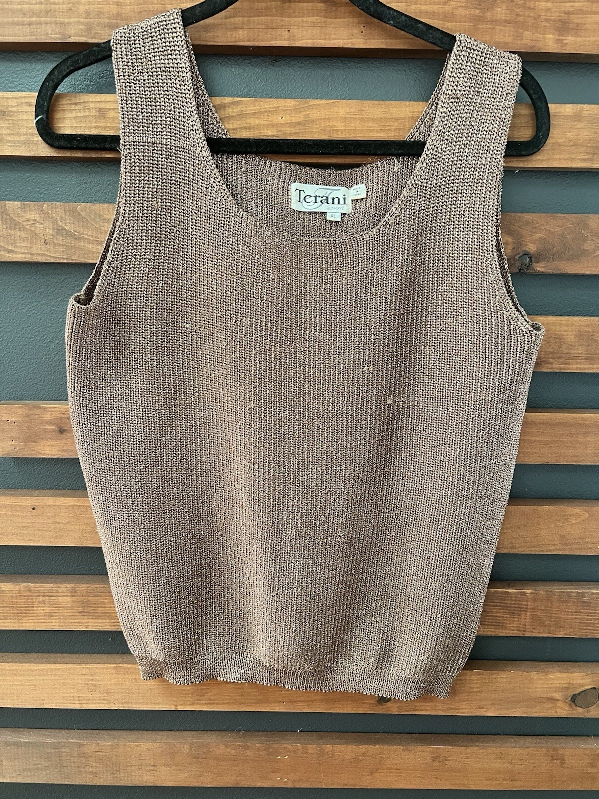 Terani Couture Women&rsquo;s Vintage Metallic Gold Brown Tank Top Size XL