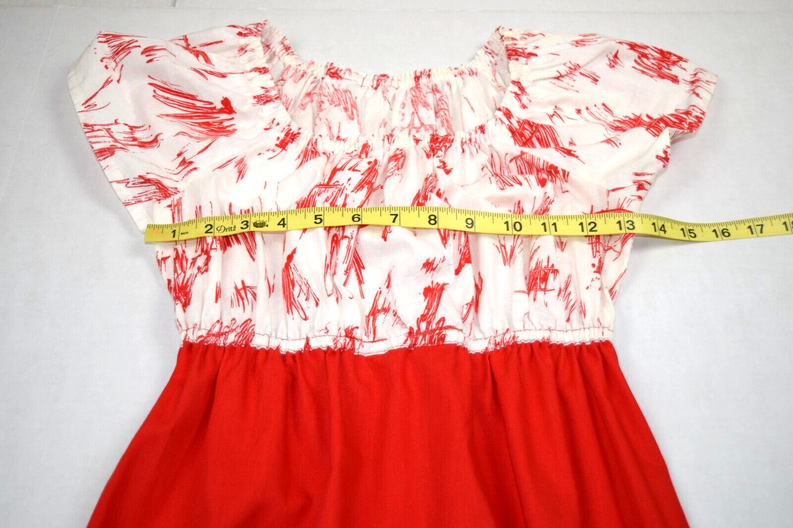 Vintage Handmade Maxi Dress Size S/M 70s Cherry Red White Cinch Waist