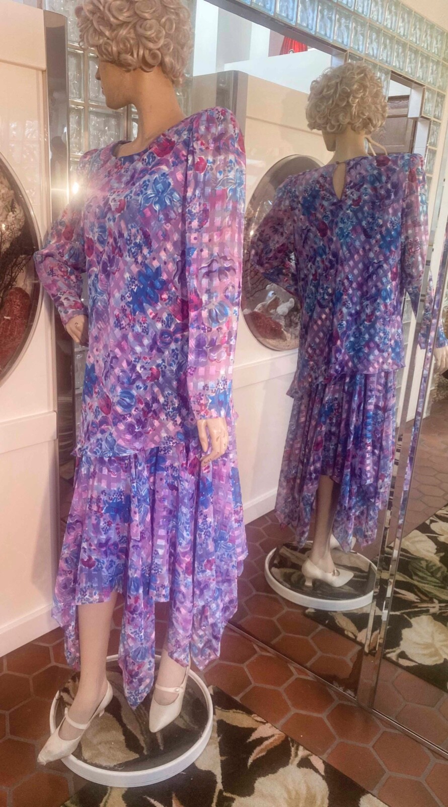 VTG Drop Waist Handkerchief Hem Flapper Gatsby Dress XL PATRA PLUS Multicolor