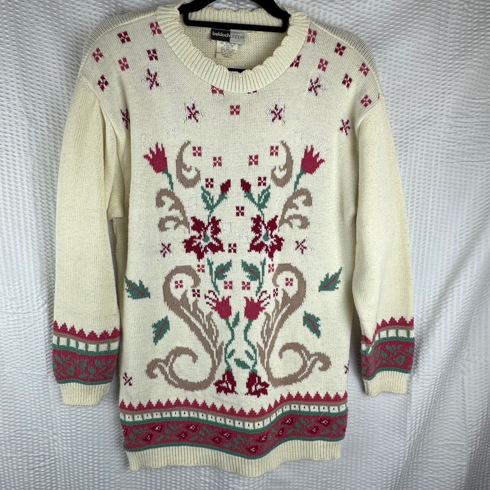 Vintage Beldoch Popper Sweater Womens Small Floral Nordic Cottagecore
