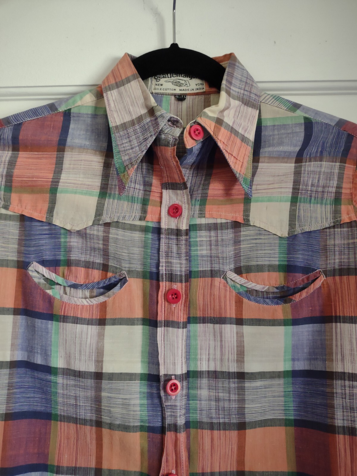 Vintage Gentleman John Button Front Shirt 60&rsquo;s Women&rsquo;s Size XS/Sm Plaid RARE