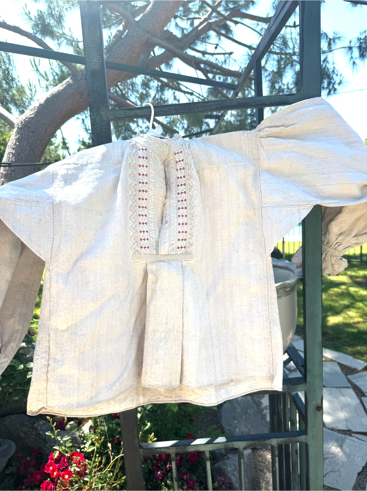 Beautiful Heavy Homespun Linen Czechoslovakian 19thc Antique Blouse