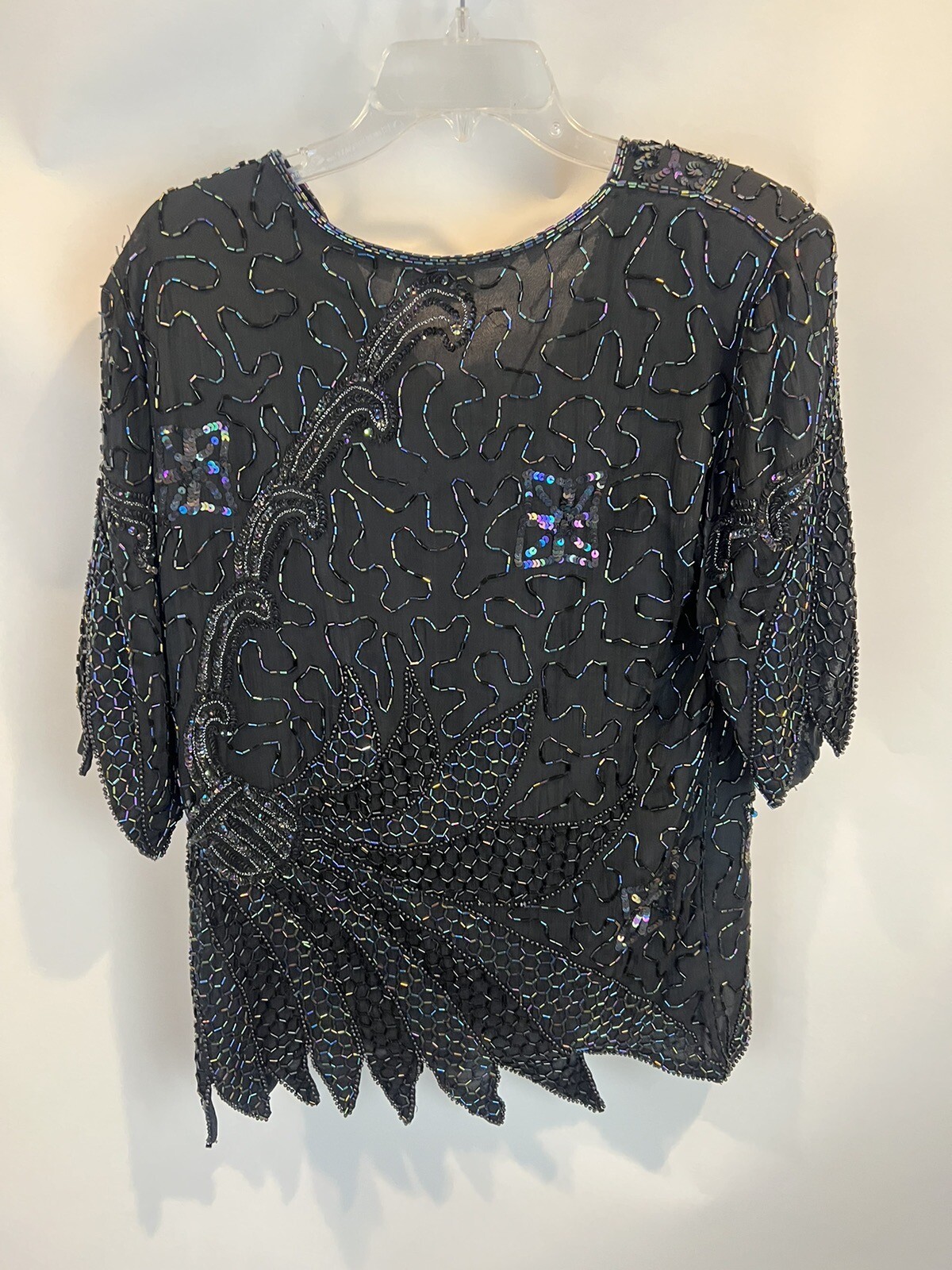 Vintage Carina Silk Sequin Black Beaded Elegant Evening Wear Glam Top Women’s M