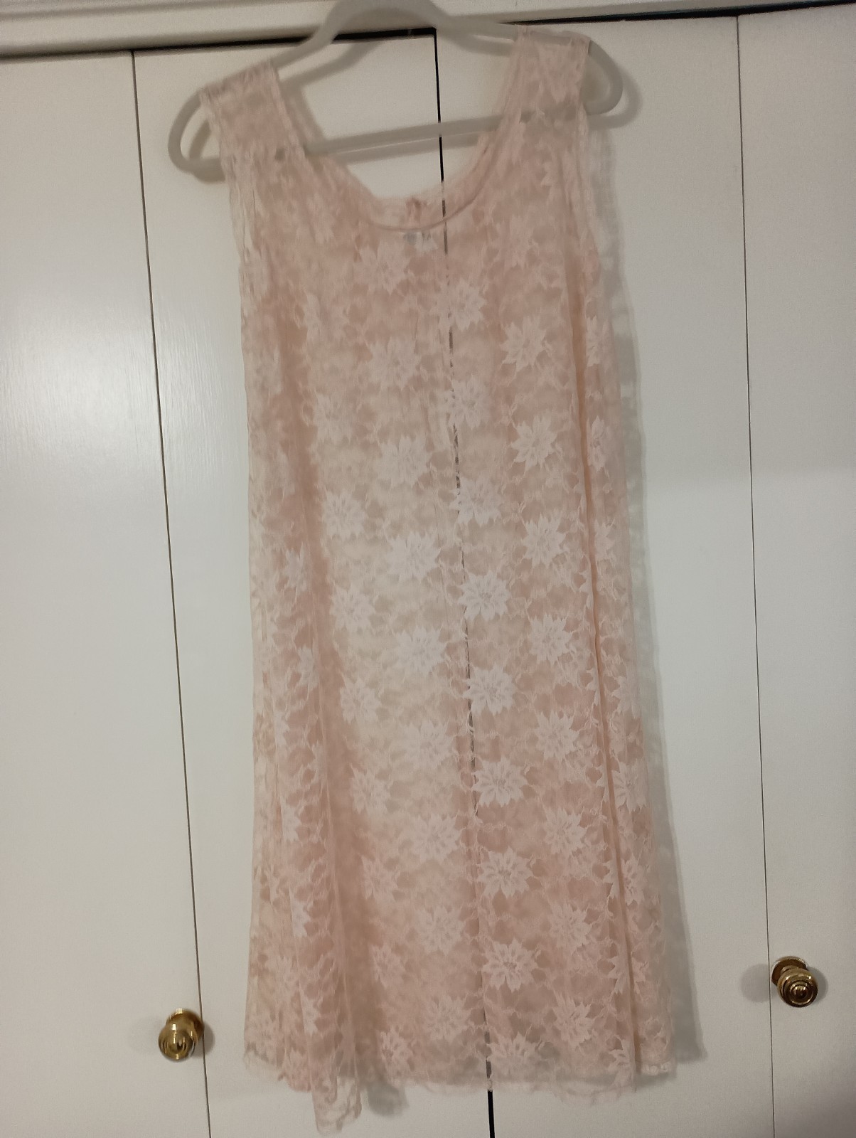 Blanche Vtg Beige Sz L Nylon Solid Lace Negligee Sleeveless Robe Kimino