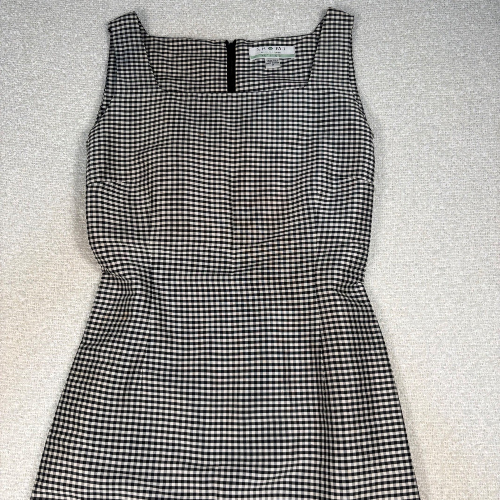 vintage 90s silk dress black white gingham cocktail elegant coquette chic modest