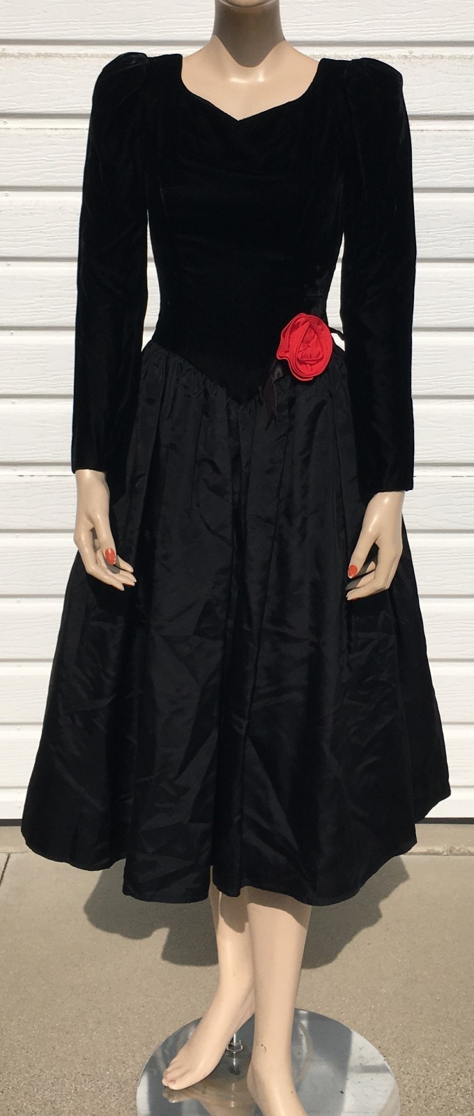 VTG 80s Gunne Sax Jessica McClintock Black Velvet & Taffeta Prom Dress sz 3 XS