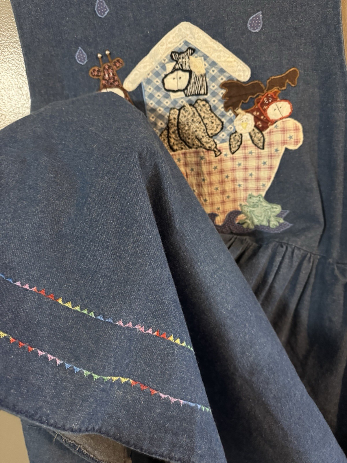 Vintage Patchwork Homemade Denim Look Noah’s Ark Dress See Measurements