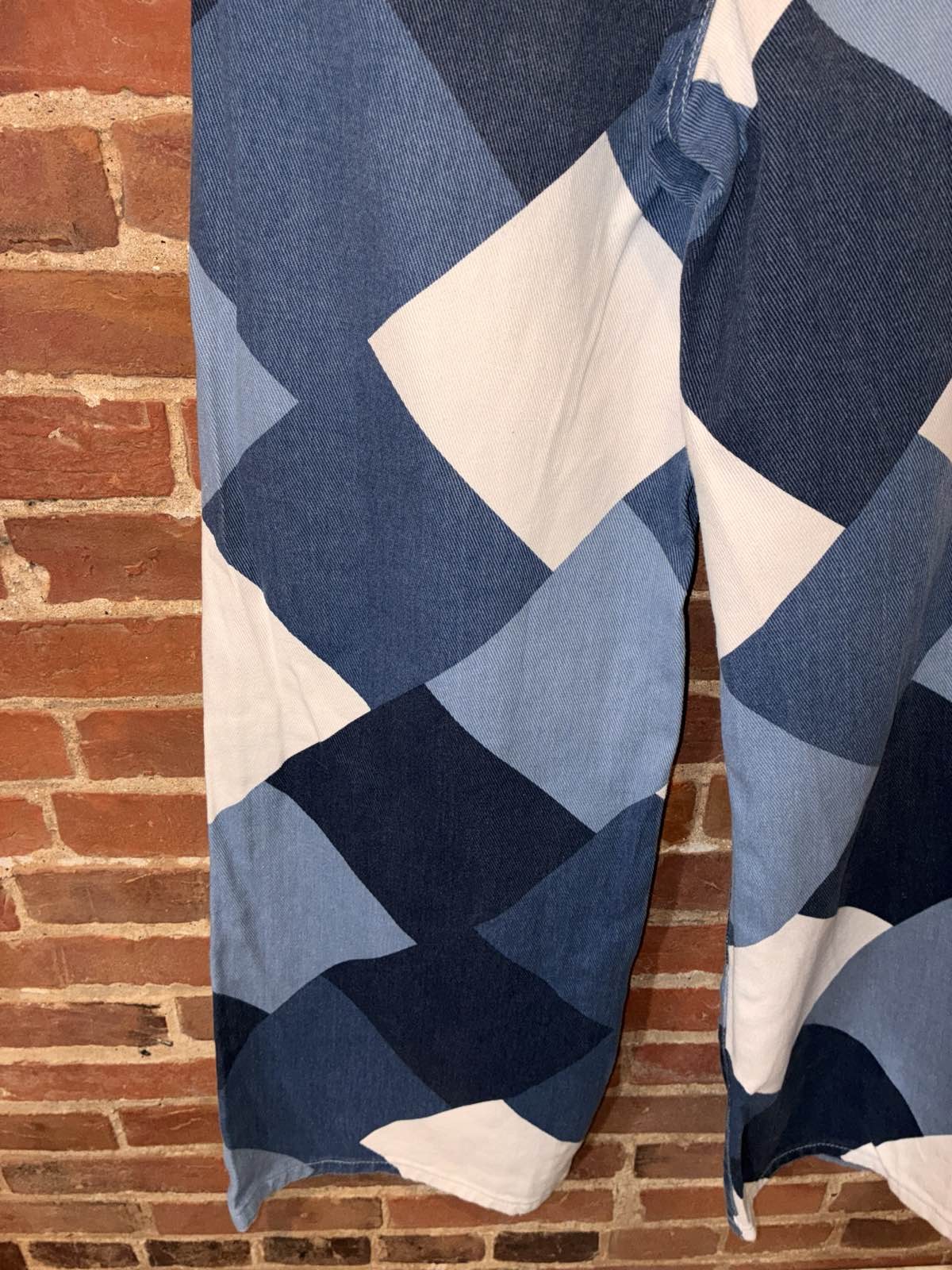 Blue White Diamond Pattern Wide Leg Jeans
