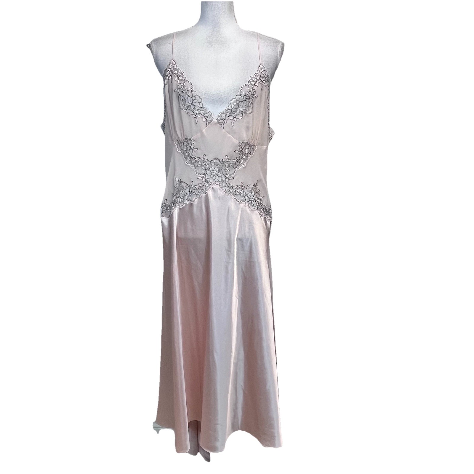 Vintage Cerie Nightgown Lingerie Plus sz 3X Pink Satin Lace Wedding Bridal