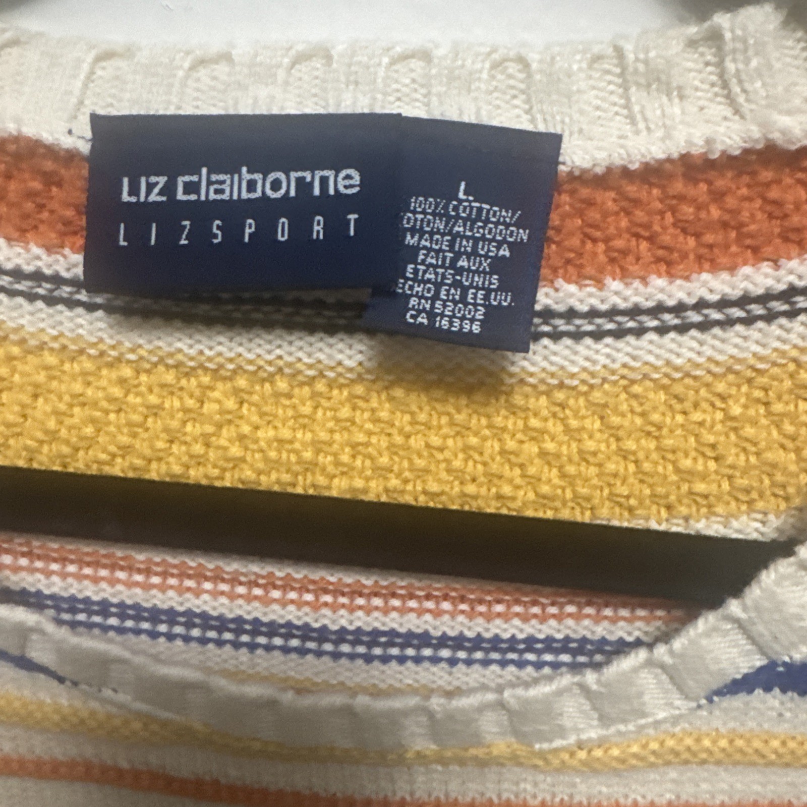 Vtg 90s Liz Claiborne Multicolor Striped Tank Top yellow blue women Large vest