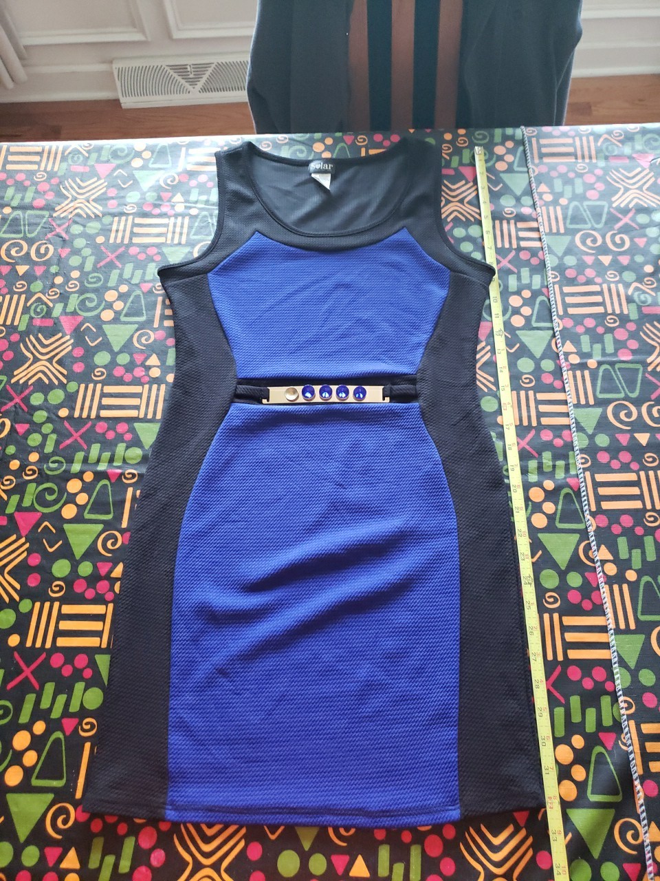 Solar Collection USA Women&rsquo;s Black/Blue Mini Dress Size L Cut#186 Style SBD269A