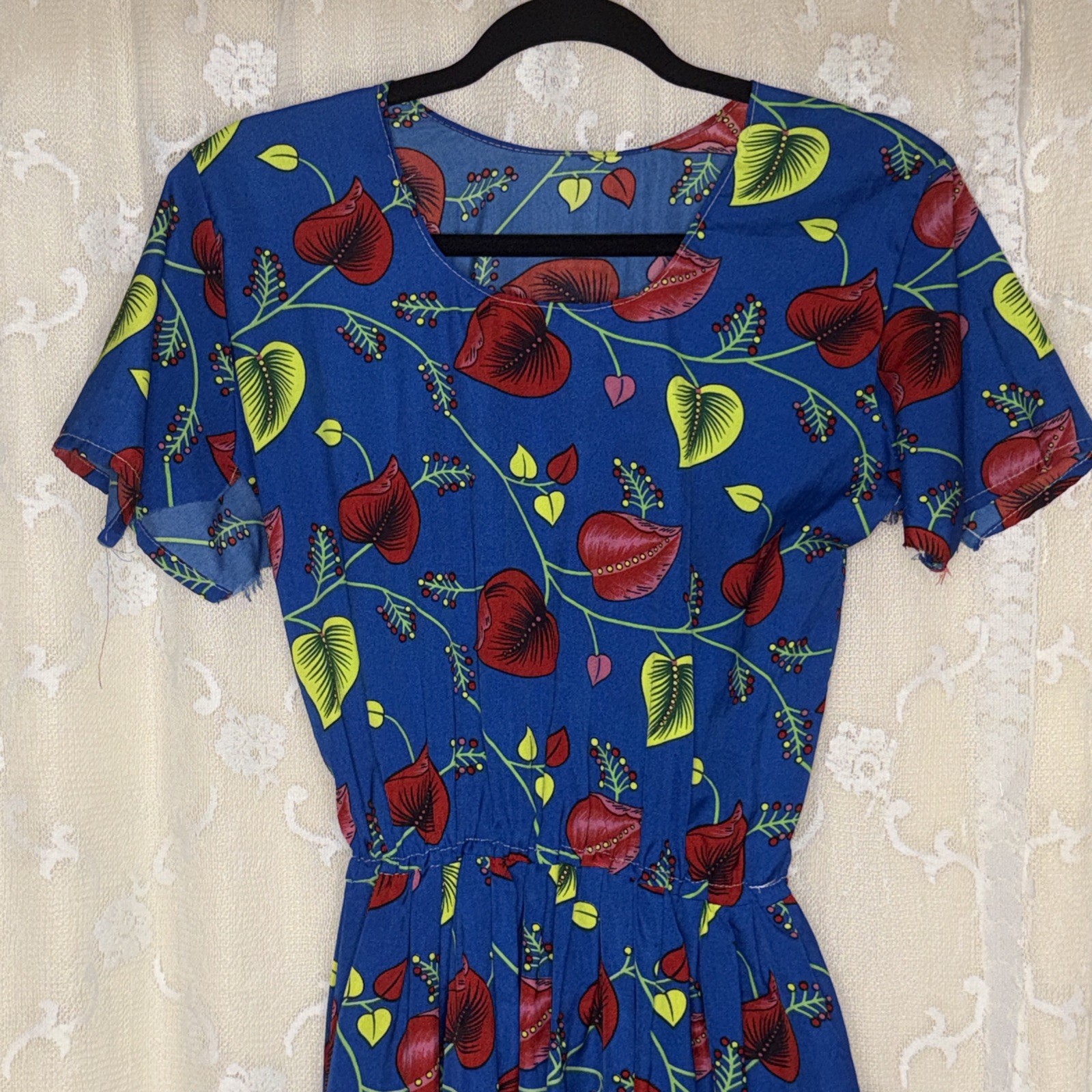 VTG Handmade Floral Print Opaque Shift Dress Size Small/Medium Needs Repair AsIs