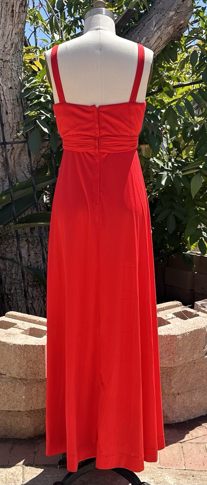 Vntg Lilli Diamond Red Evening Gown Long Cocktail Dress Beaded Waist V‑Neck 12