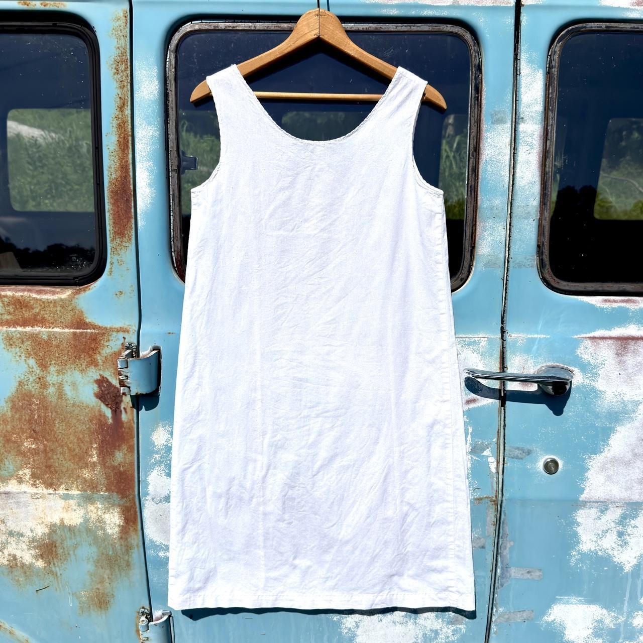 90s simple white linen panel slip dress women’s size medium