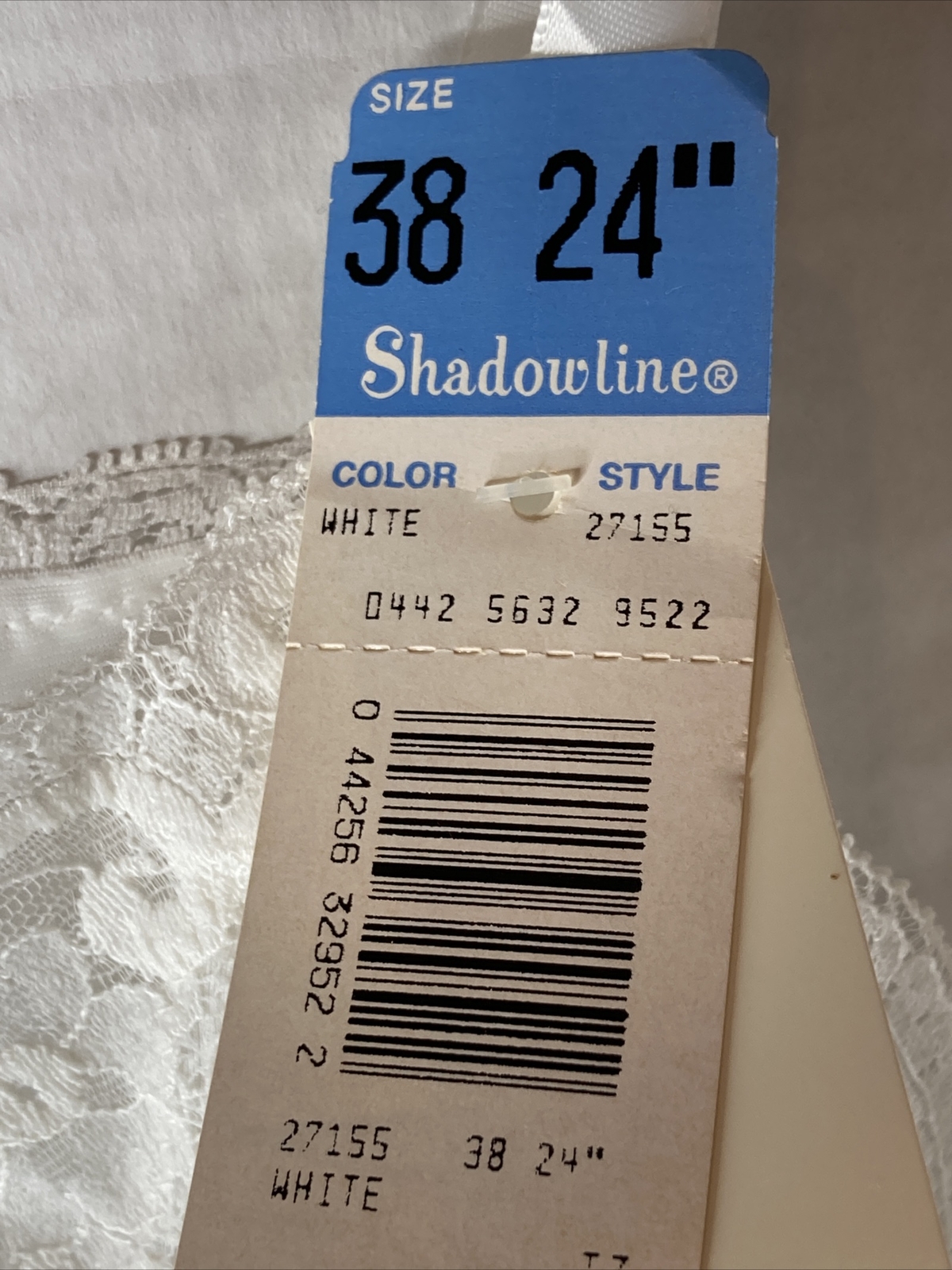 Vintage SHADOWLINE Full Figure White Lace Edge Slip Sz 38 24&Prime; Long