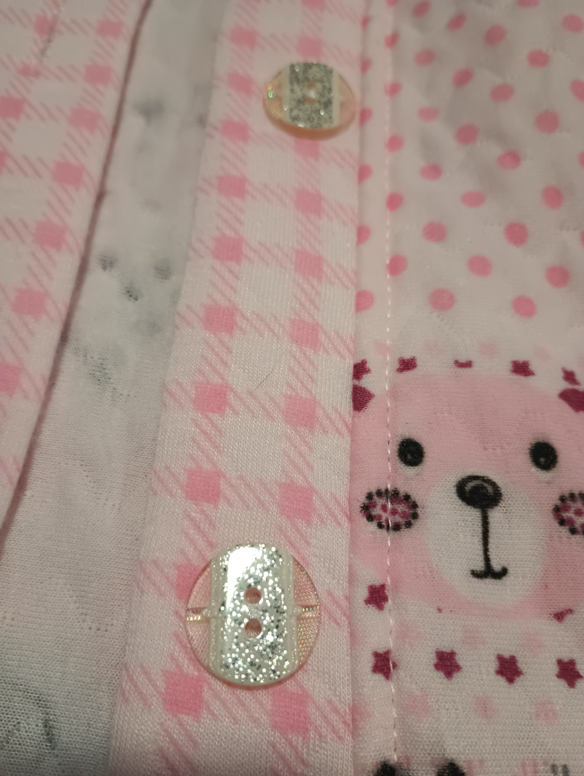 Vtg Quilted Teddy Bear Multi Print Peter Pan Collar Nursery Warm Jacket pink M L