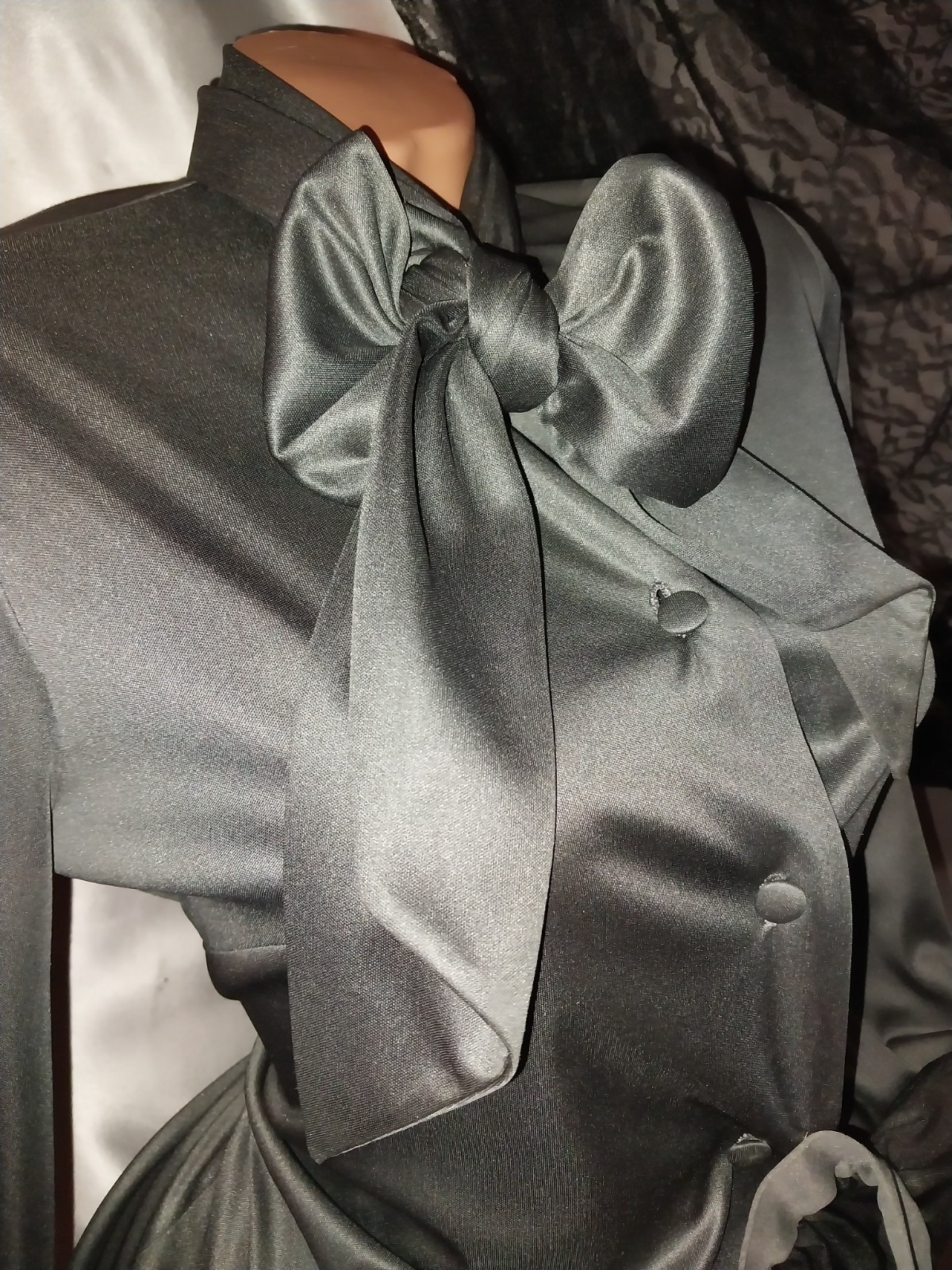 VTG Fuccillo Pucci Silky Bow Sash High Neck Blouse 10